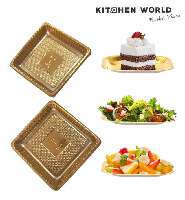 ถาดรองขนมพลาสติกทรงสี่เหลี่ยม KCW PK0084 แพ็ค 200 ชิ้น สีทอง